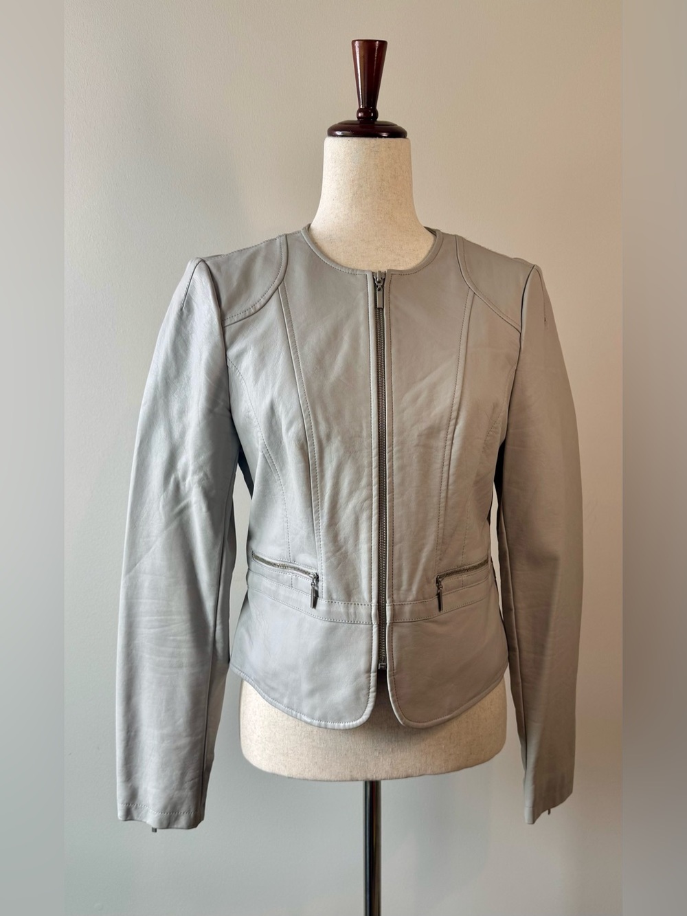 The Limited Faux Leather Zip Moto Jacket Light Grey Size S